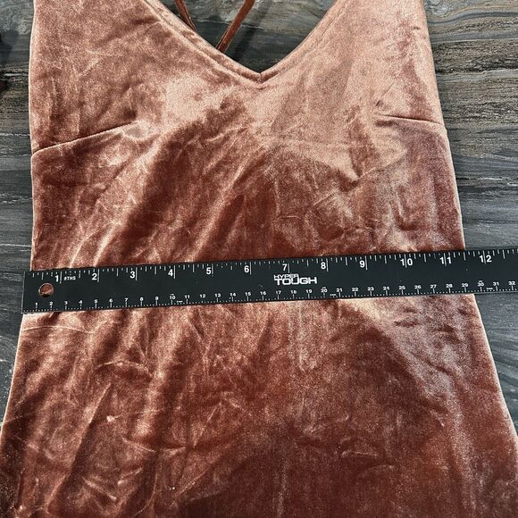 Forever 21 Womens Velvet Dress Small Orange Side Split Strappy Event Party - Picture 5 of 8